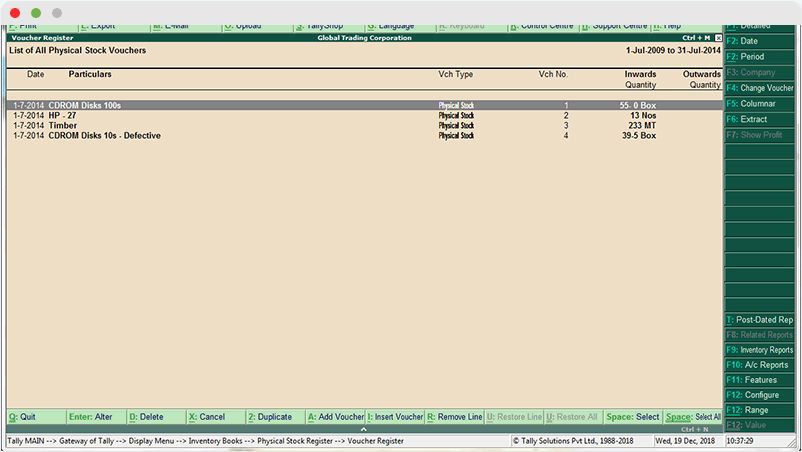 how to maintain stock register in tally erp 9